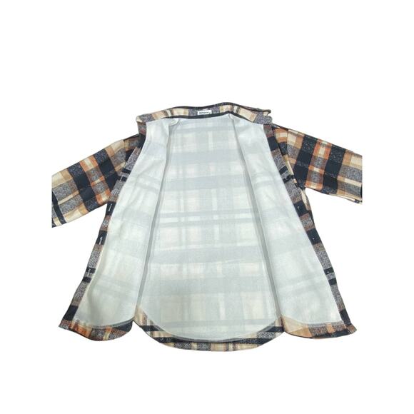 Betianro Womens Flannel Shirt Jacket Shacket Medium Navy Peach Cream Plaid - Picture 7 of 9